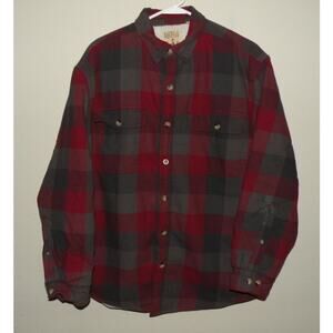 Red Head Men’s Medium LS Sherpa Fleece Lined Button Shirt Red Gray Plaid